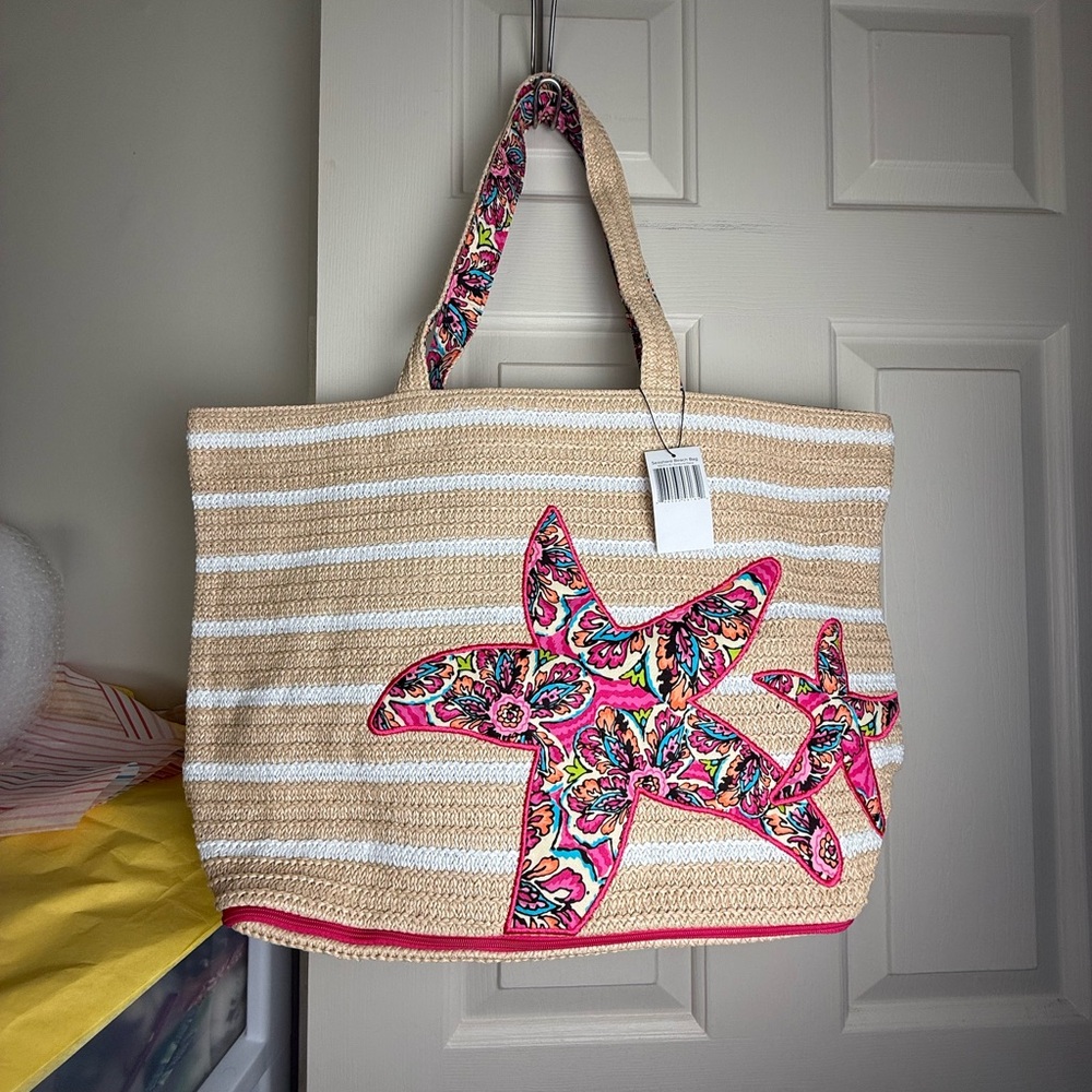 NWT Vera Bradley Sunburst Floral Seashore Beach Bag Straw Tote Retired RARE!